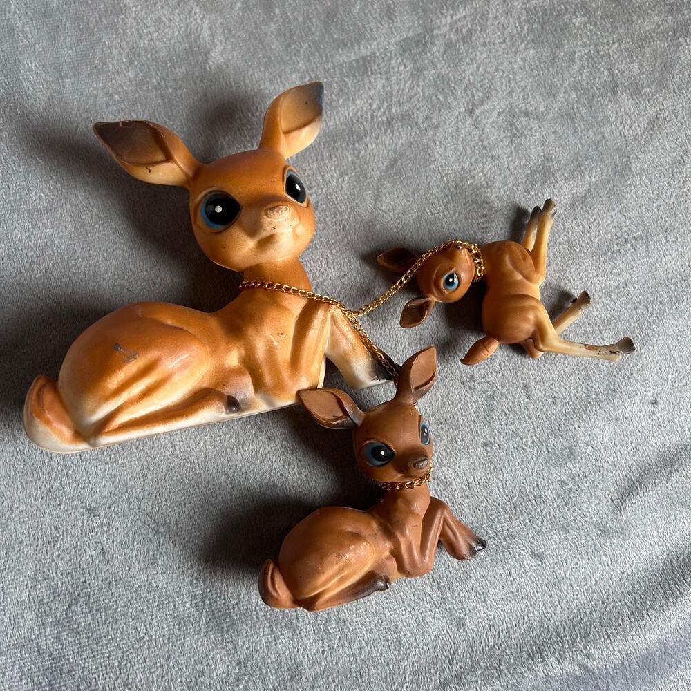 Vintage Plastic Deer Family Figurines attached set
